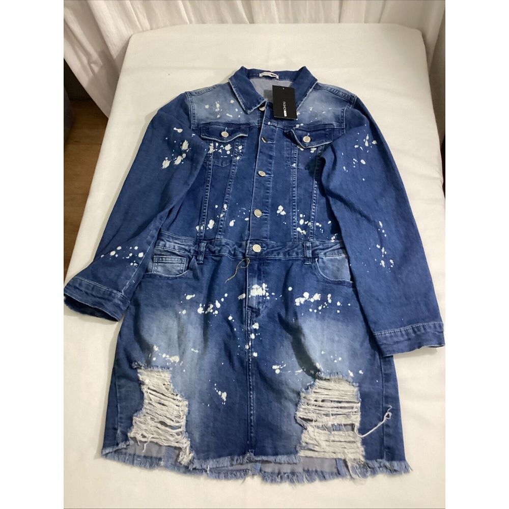 Fashion Nova Womens L Dress Blue Distressed Denim One Piece 58920‎